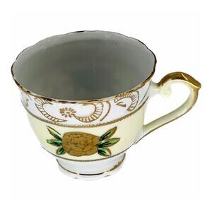 Wales China Japan Teacup Demitasse Hand Painted Beige Gold Green Rose Small